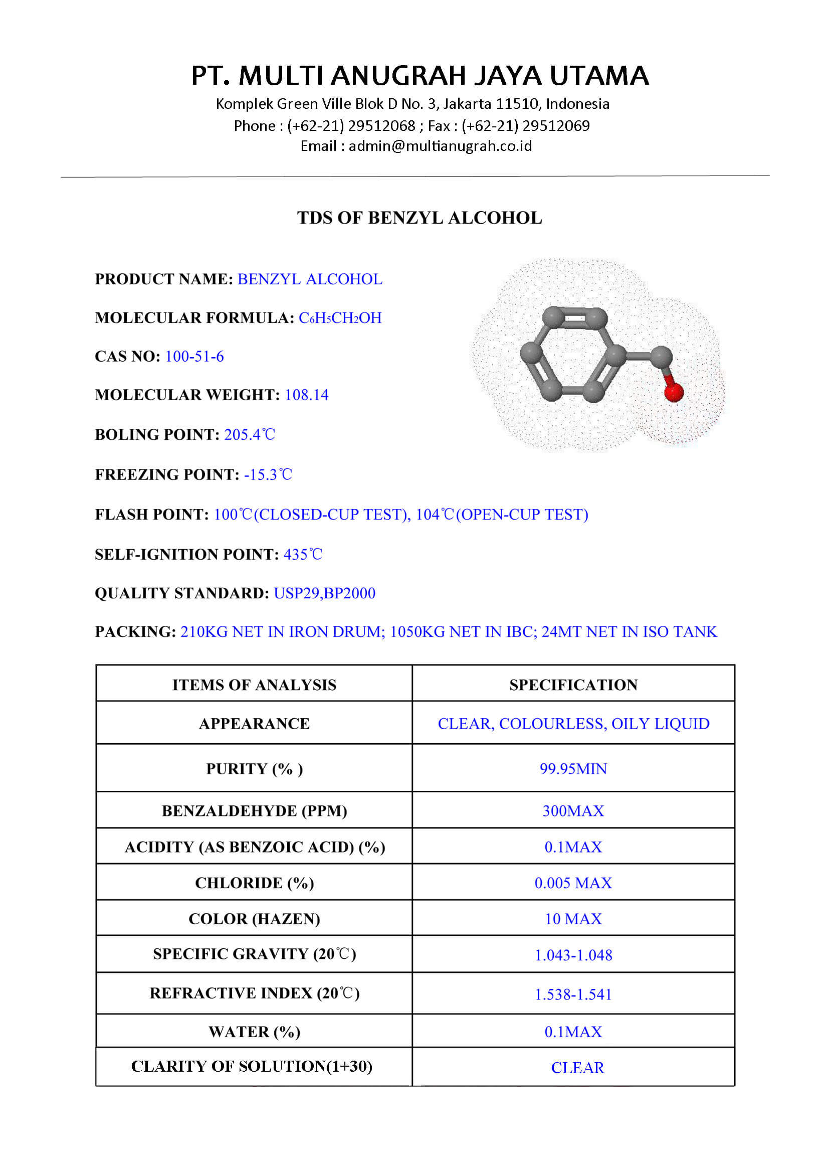 Benzyl Alcohol Pt Multi Anugrah Jaya Utama